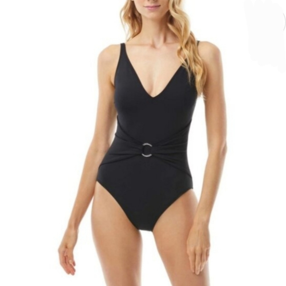 Michael Michael Kors One Piece V-Neck Swimsuit In Black Size 8 - Picture 1 of 10